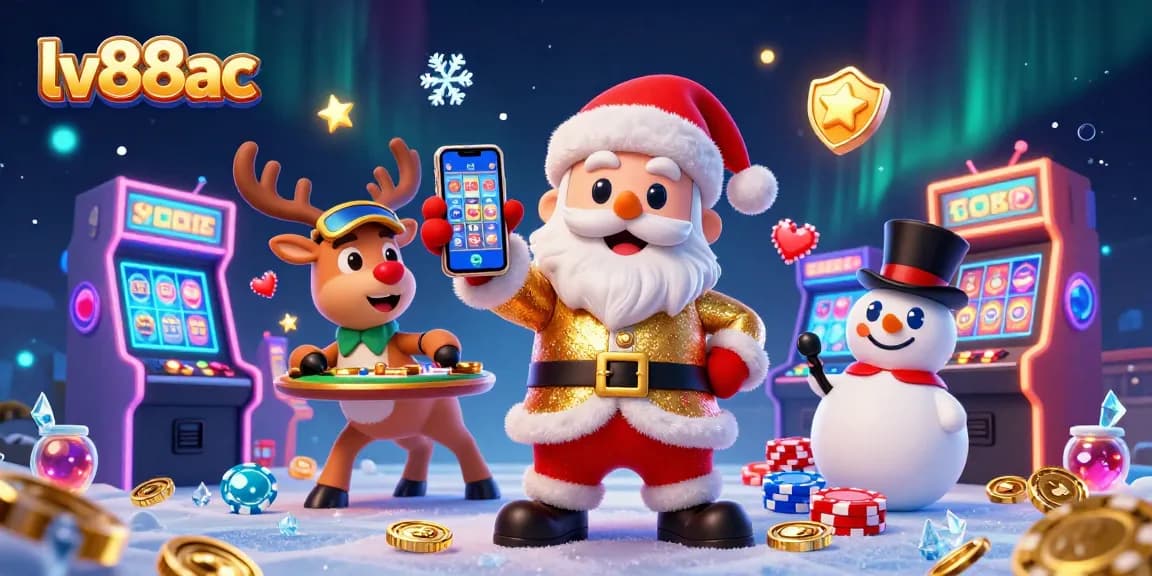Experience thrilling jackpot slots at lv88ac with Santa and friends in a vibrant casino scene.