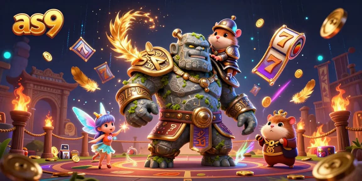Engage with the as9 casino adventure featuring a magical golem, fairy, and hamster knight.