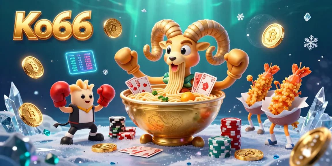 Join Ko66 for thrilling online gambling with exciting characters and coins in a vibrant casino illustration.