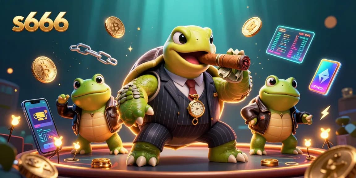 Join the fun at s666 with colorful 3D characters enjoying casino games and crypto rewards.
