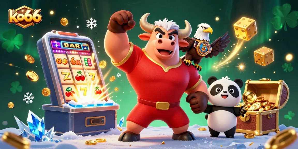 ko66 celebrates wins with a vibrant casino scene featuring fun characters and exciting games