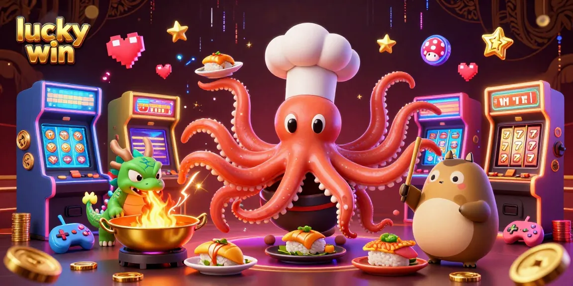 Experience lucky win vibes with a vibrant 3D casino scene featuring colorful gaming elements.