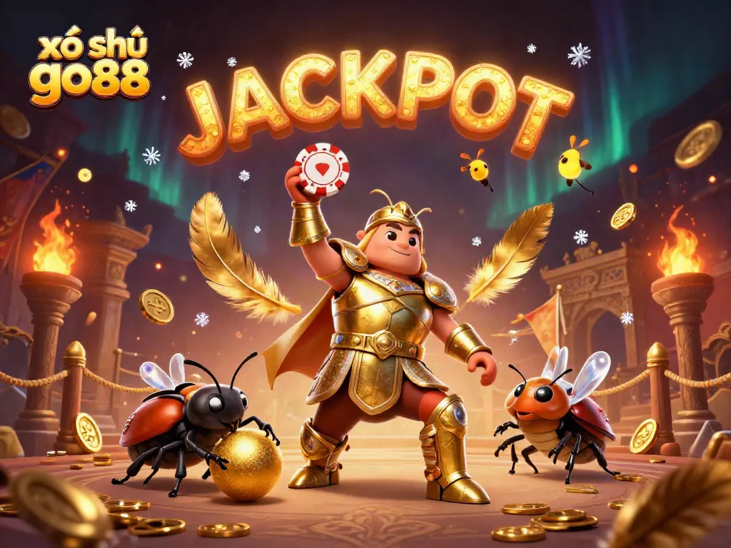 Experience the excitement of xổ số go88 with lively cartoon insects in an immersive casino scene.