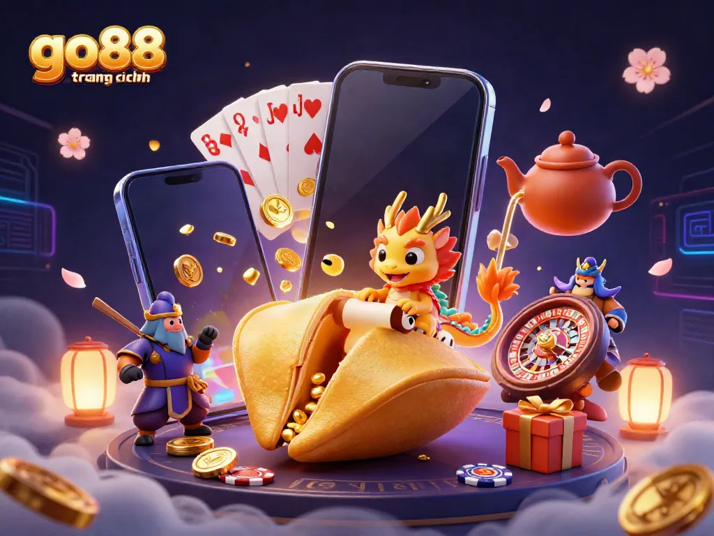 Experience the vibrant gaming excitement of go88 trang chính with a colorful 3D casino illustration brimming with animated characters and gaming elements.