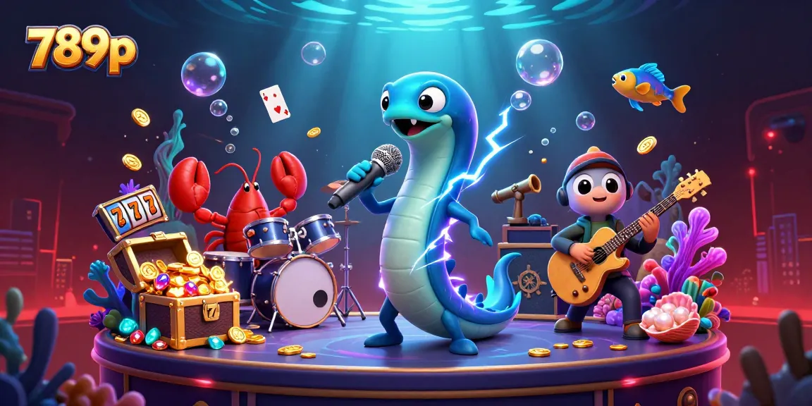 Engage with 789p's thrilling underwater casino scene featuring an electric eel DJ and vibrant gaming elements