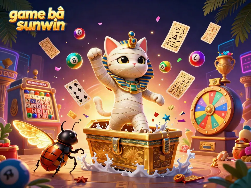 Engage with game bài sunwin through vibrant casino elements and dynamic characters in a pyramid setting.